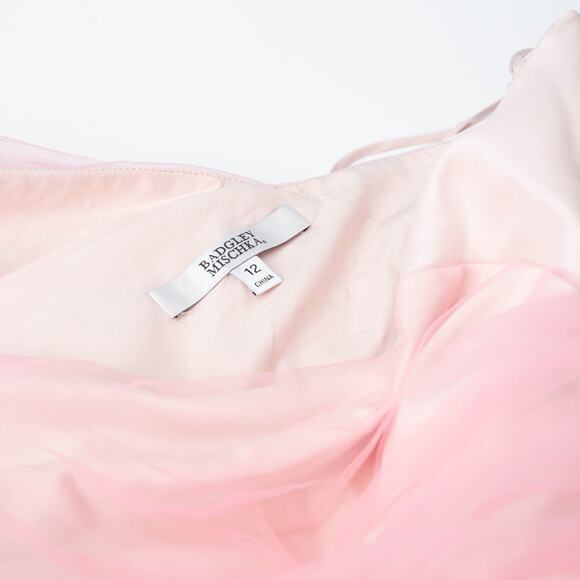 Badgley Mischka Pink One Shoulder Tulle Gown - Picture 6 of 10